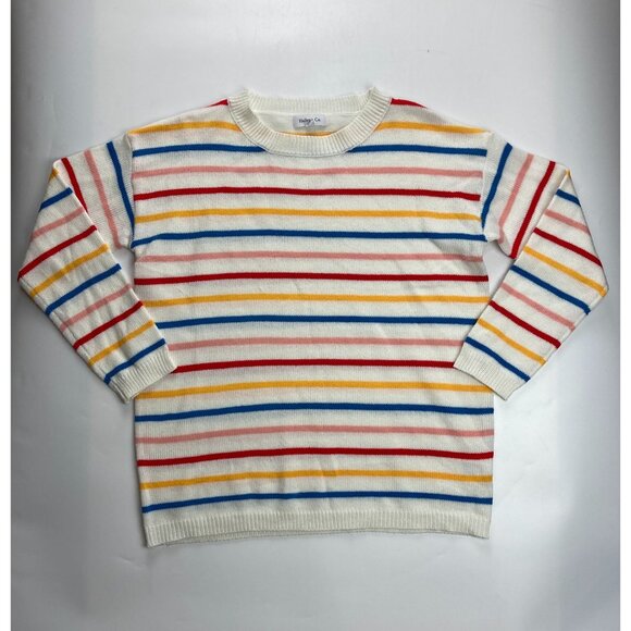 Hailey & Co Women's S Creme with Red, Blue, Yellow, Peach Stripes Sweater - Picture 1 of 3